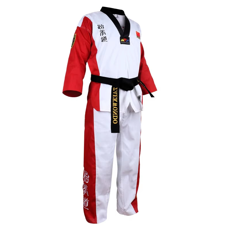 High Quality Black Red Taekwondo Uniform Training Taekwondo Suits Embroidery Uniforms Poomsae Dobok WTF Approved Size 160-190Cm