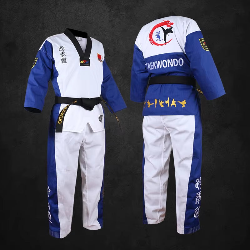 Top Quality Colored Taekwondo Uniform for Adult Child Teenagers Poomsae Dobok Red Blue Black Taekwondo&Karate Clothing