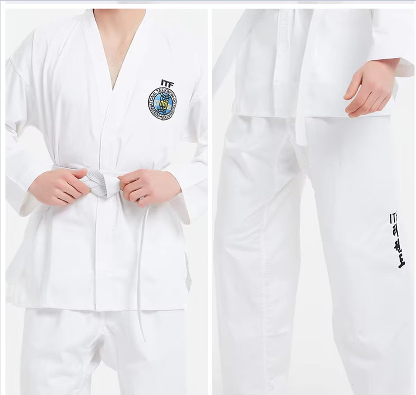 Professiona ITF Approve White Uniform Taekwondo Student Doboks Suit Kimono Martial Arts Taekwondo Clothes Long Sleeve Fitness Gi