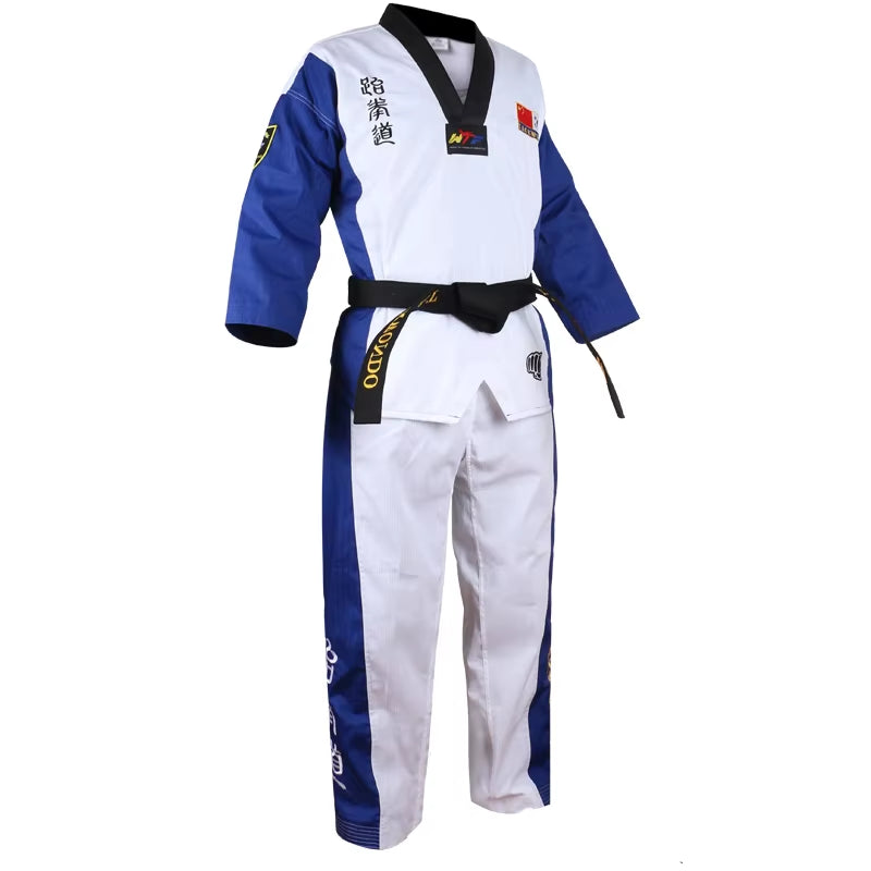 High Quality Black Red Taekwondo Uniform Training Taekwondo Suits Embroidery Uniforms Poomsae Dobok WTF Approved Size 160-190Cm