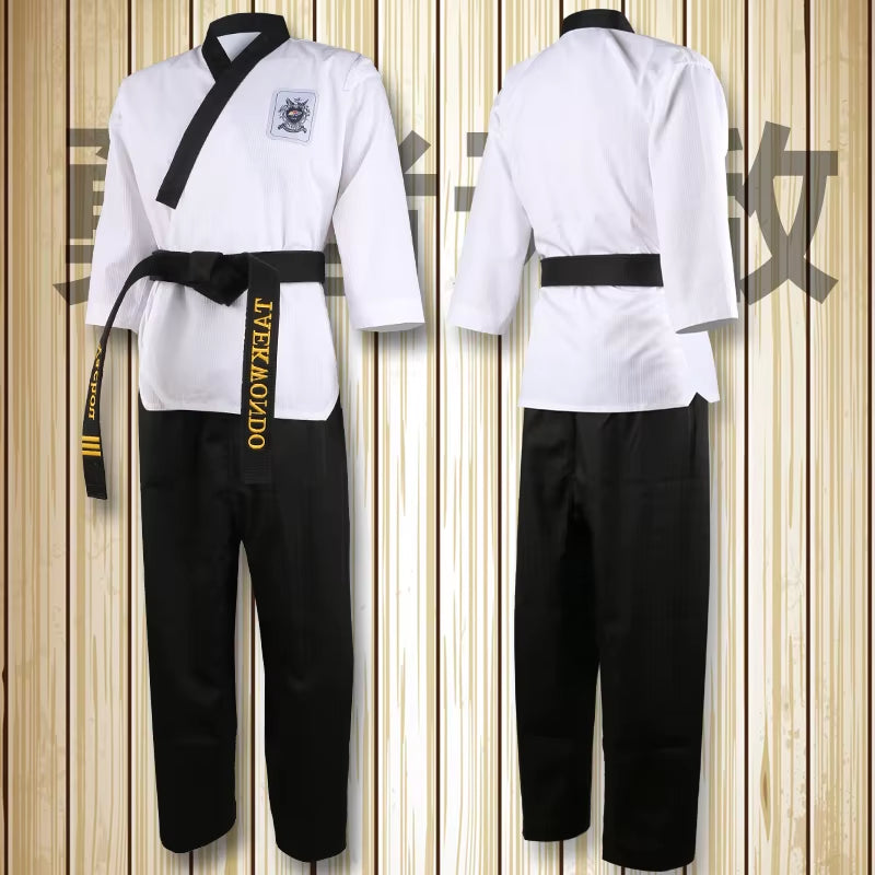 High Quality Black Red Taekwondo Uniform Training Taekwondo Suits Embroidery Uniforms Poomsae Dobok WTF Approved Size 160-190Cm