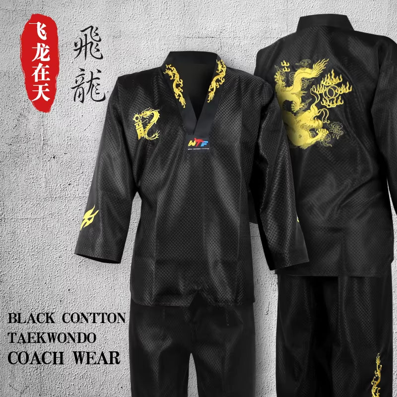 Black Taekwondo Uniform Dobok Kids Male Female Taekwondo Dobok Cotton Suits Jodo Uniform Taekwondo Cloths