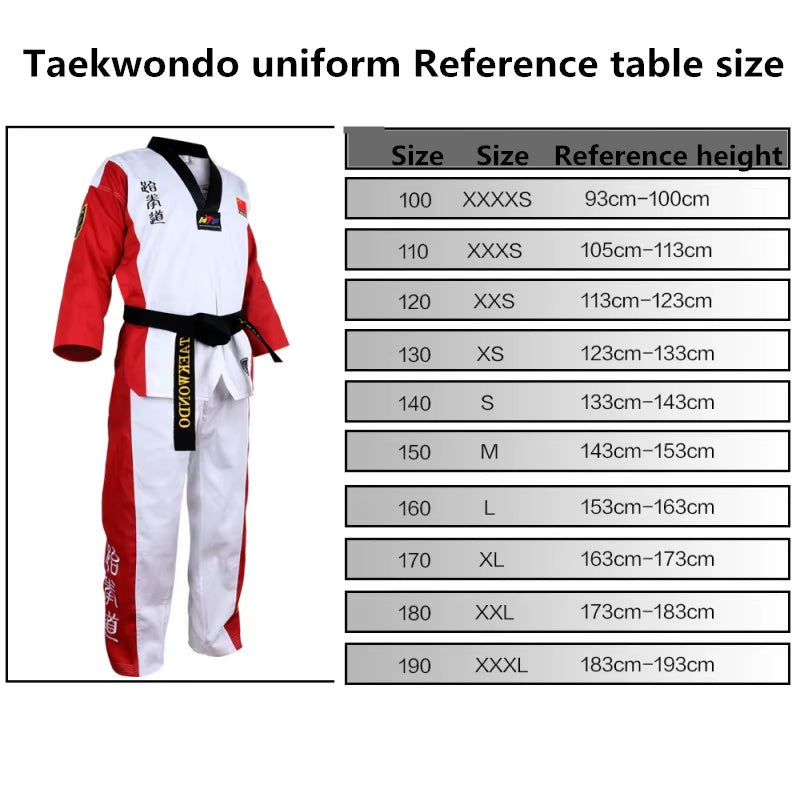 High Quality Black Red Taekwondo Uniform Training Taekwondo Suits Embroidery Uniforms Poomsae Dobok WTF Approved Size 160-190Cm