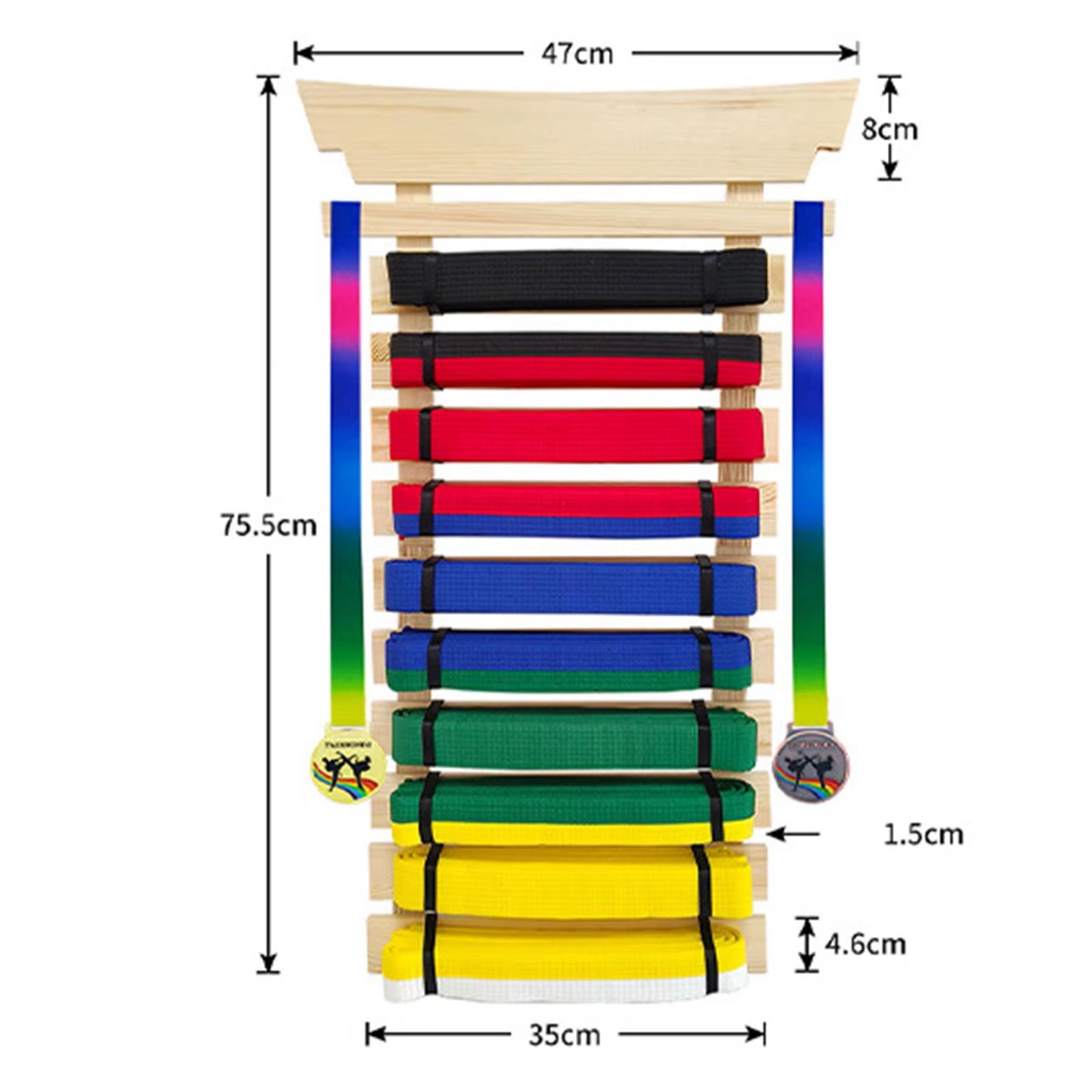 Wood Karate Belt Display Rack for Kids and Adults Gifts Wood Martial Arts Belt Display Organizer Taekwondo Belt Display Holder