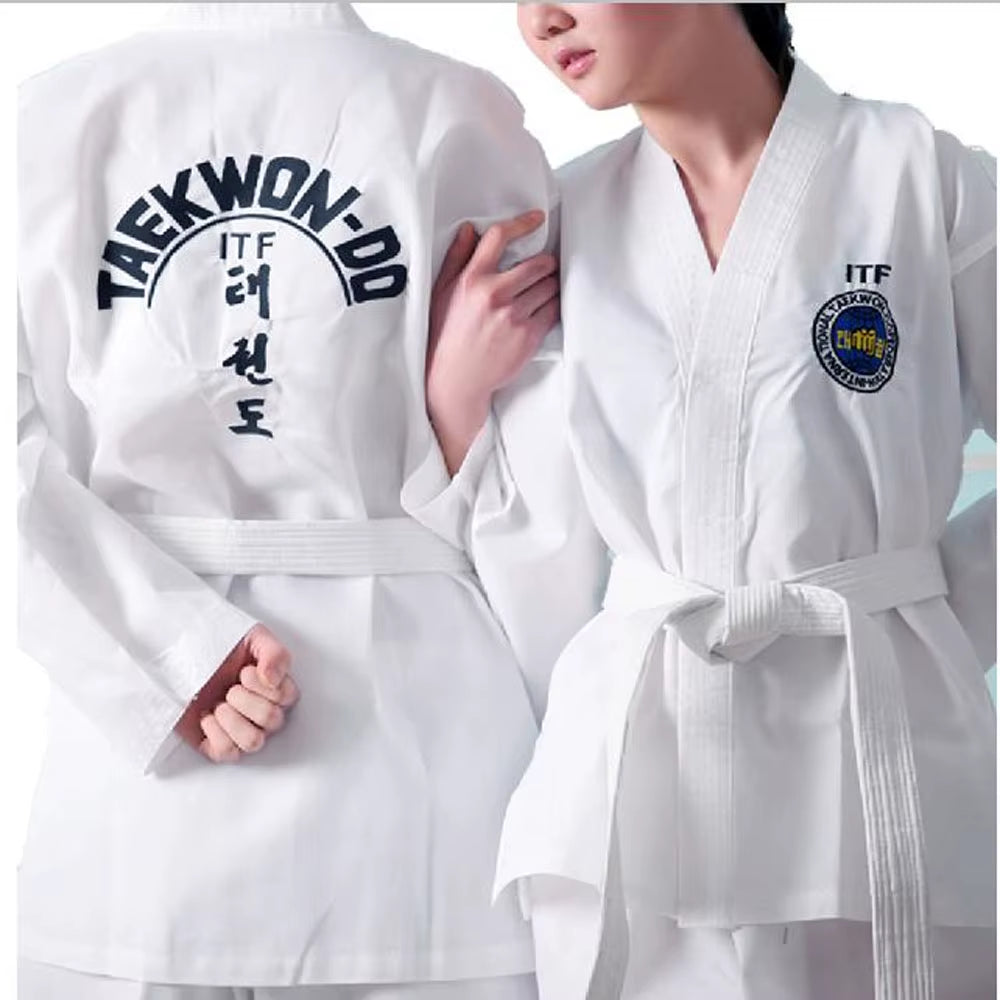 Professiona ITF Approve White Uniform Taekwondo Student Doboks Suit Kimono Martial Arts Taekwondo Clothes Long Sleeve Fitness Gi