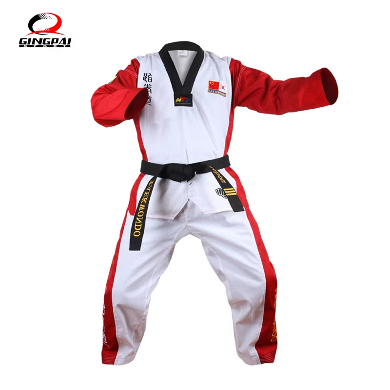 Top Quality Colored Taekwondo Uniform for Adult Child Teenagers Poomsae Dobok Red Blue Black Taekwondo&Karate Clothing