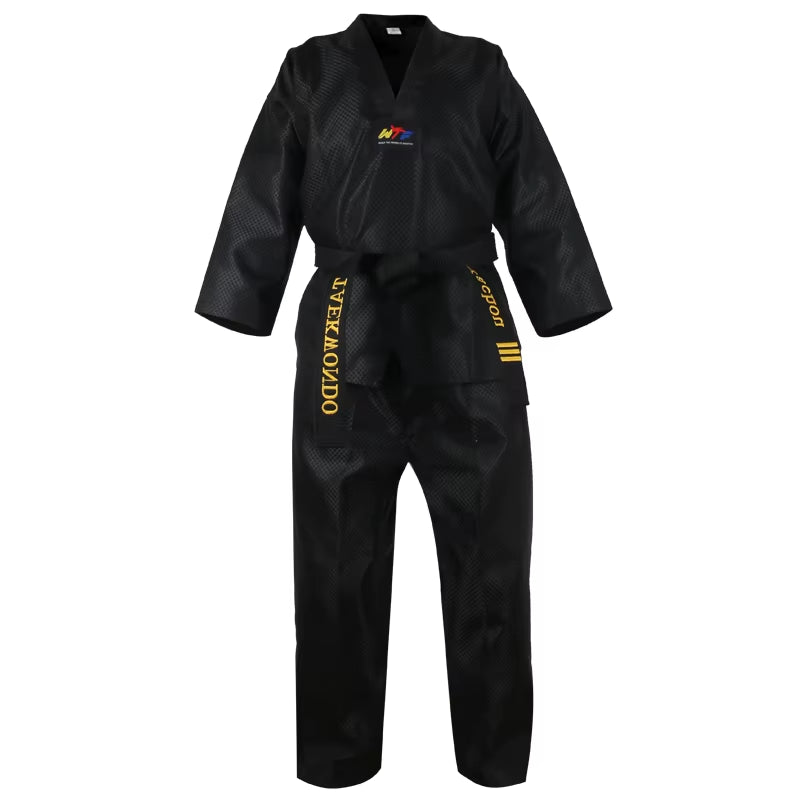 High Quality Black Red Taekwondo Uniform Training Taekwondo Suits Embroidery Uniforms Poomsae Dobok WTF Approved Size 160-190Cm