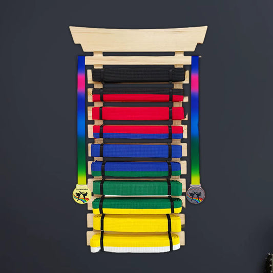 Wood Karate Belt Display Rack for Kids and Adults Gifts Wood Martial Arts Belt Display Organizer Taekwondo Belt Display Holder