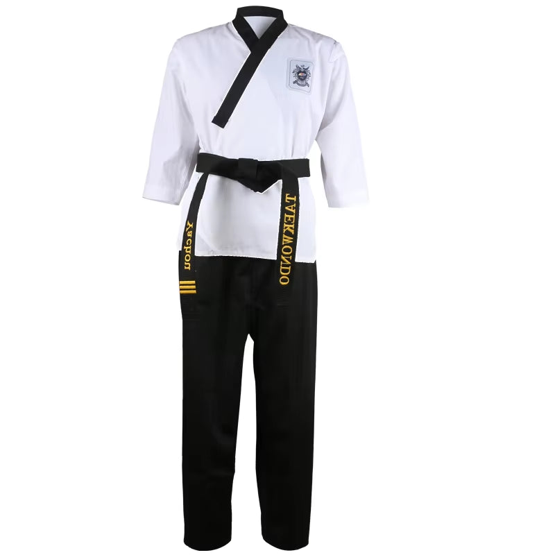 High Quality Black Red Taekwondo Uniform Training Taekwondo Suits Embroidery Uniforms Poomsae Dobok WTF Approved Size 160-190Cm