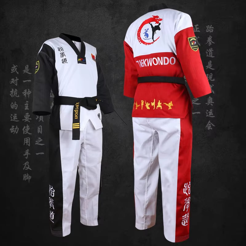 Top Quality Colored Taekwondo Uniform for Adult Child Teenagers Poomsae Dobok Red Blue Black Taekwondo&Karate Clothing